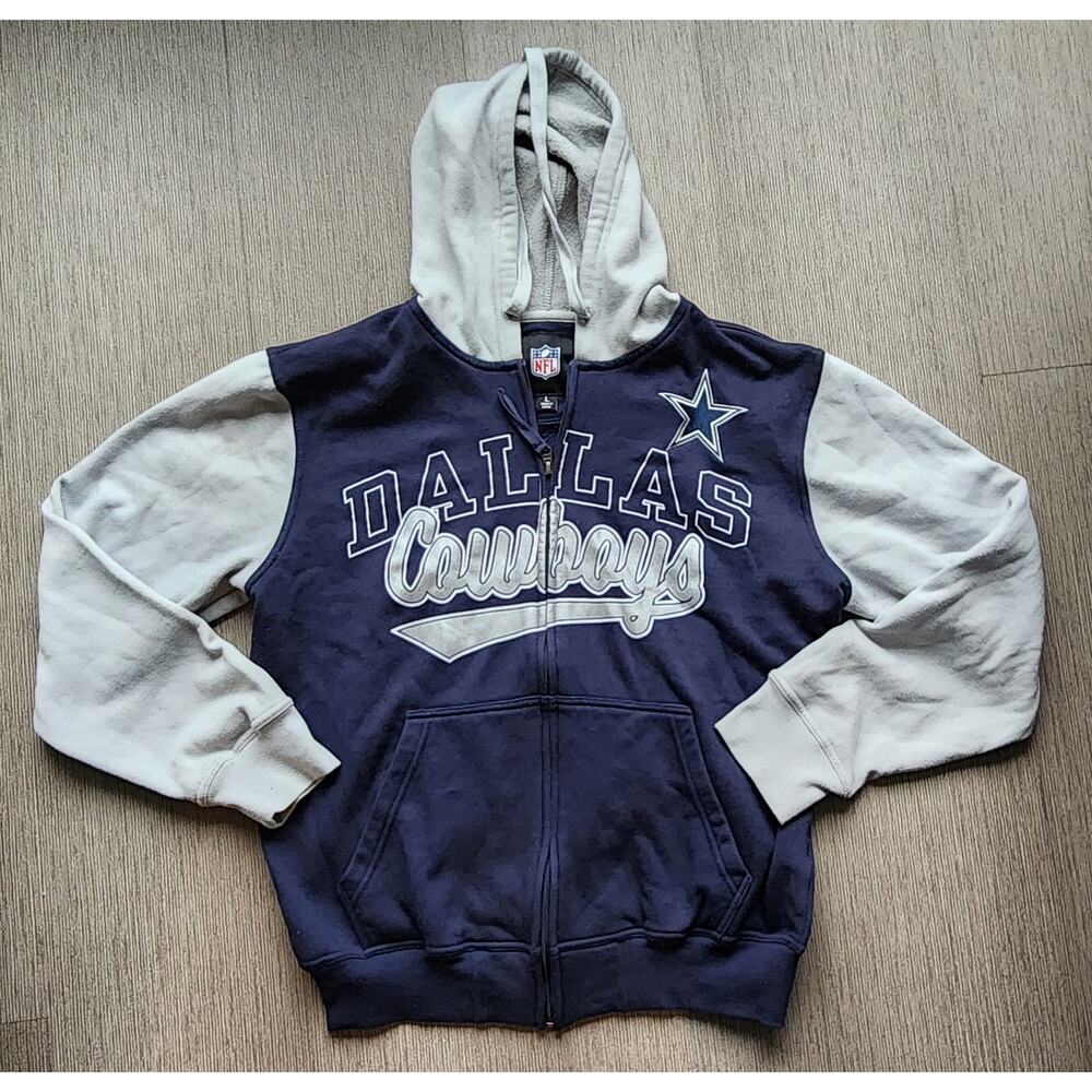 ​Dallas Cowboys NFL Zip Up Hoodie Navy&Gray Colorblock Men’s L VTG Style
